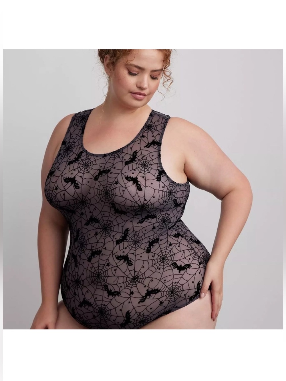Torrid Plus Size torrid sheer Halloween Spiderweb Bat Print Bodysuit 1x